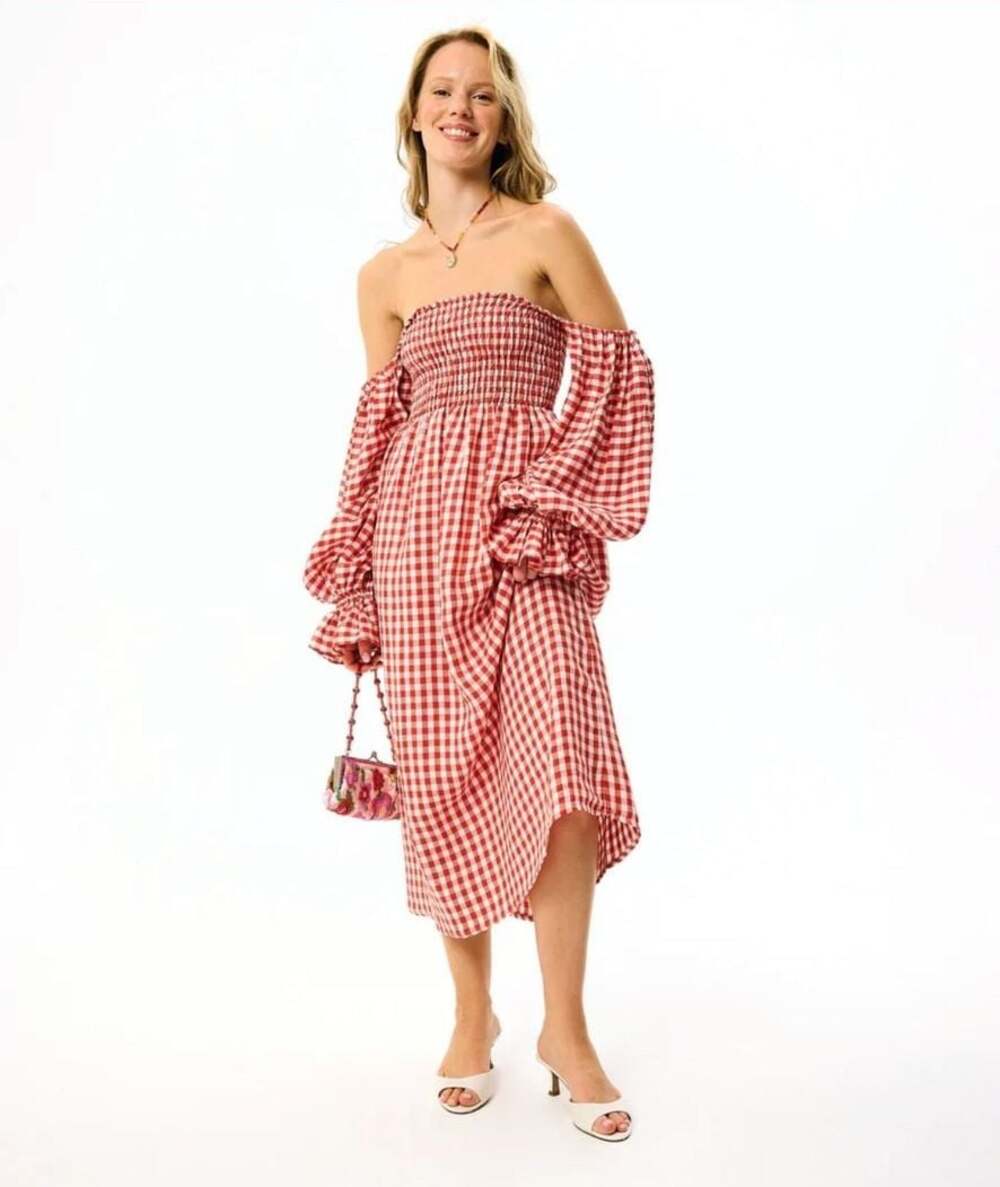 BNWT Sleeper Atlanta Linen Dress in Red Gingham Size Medium